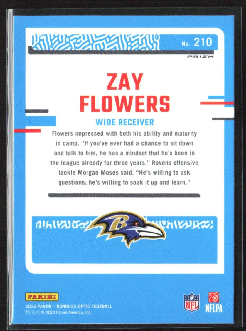 Zay Flowers 2023 Donruss Optic Blue Hyper RC #210 Baltimore Ravens