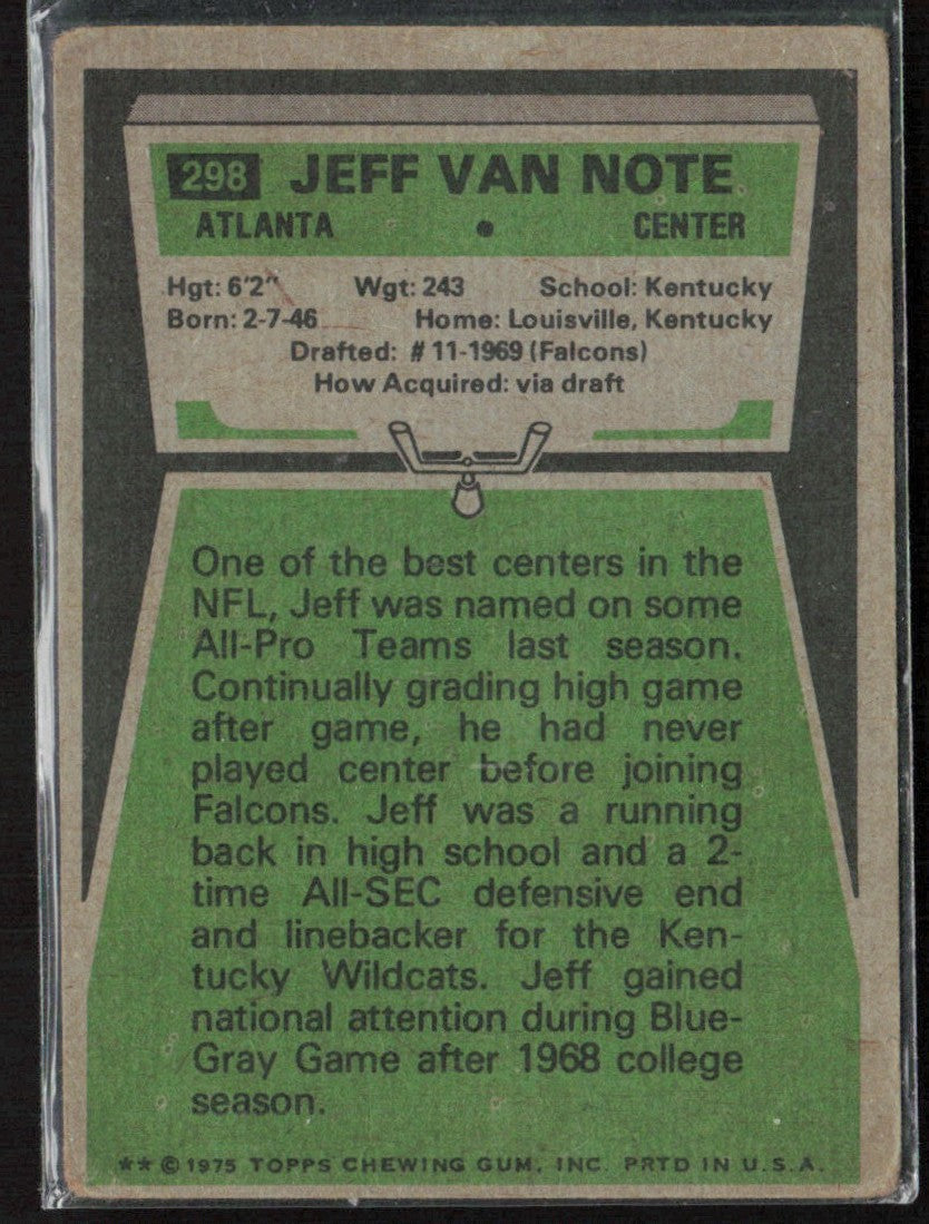 Jeff Van Note 1975 Topps RC #298 Atlanta Falcons