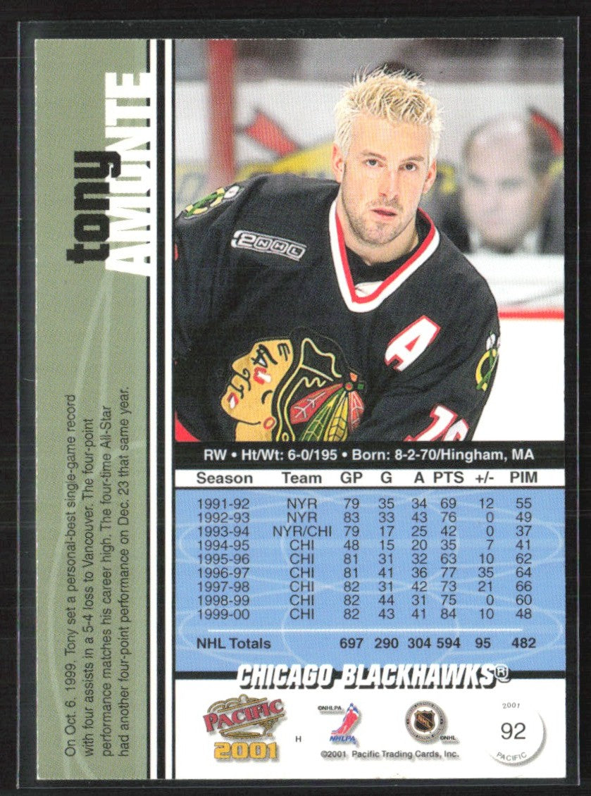 Tony Amonte 2000 Pacific #92 Chicago Blackhawks