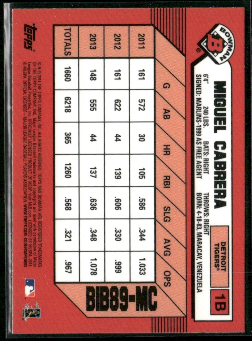 Miguel Cabrera 2014 Bowman Chrome 1989 'Bowman is Back' Silver Diamond Refractor
