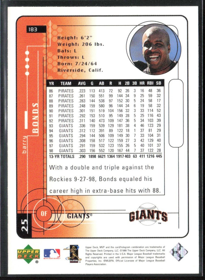Barry Bonds 1999 Upper Deck MVP Silver Script #183 San Francisco Giants