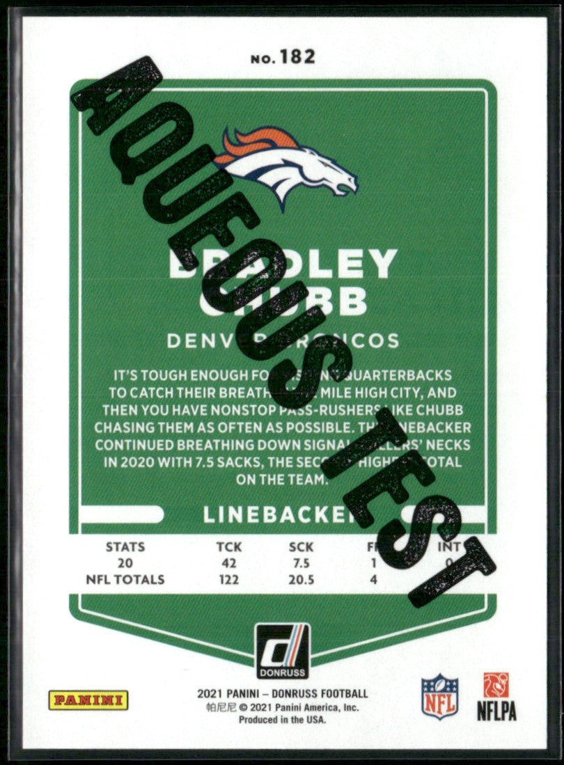Bradley Chubb 2021 Panini Donruss Aqueous Test #182 Denver Broncos