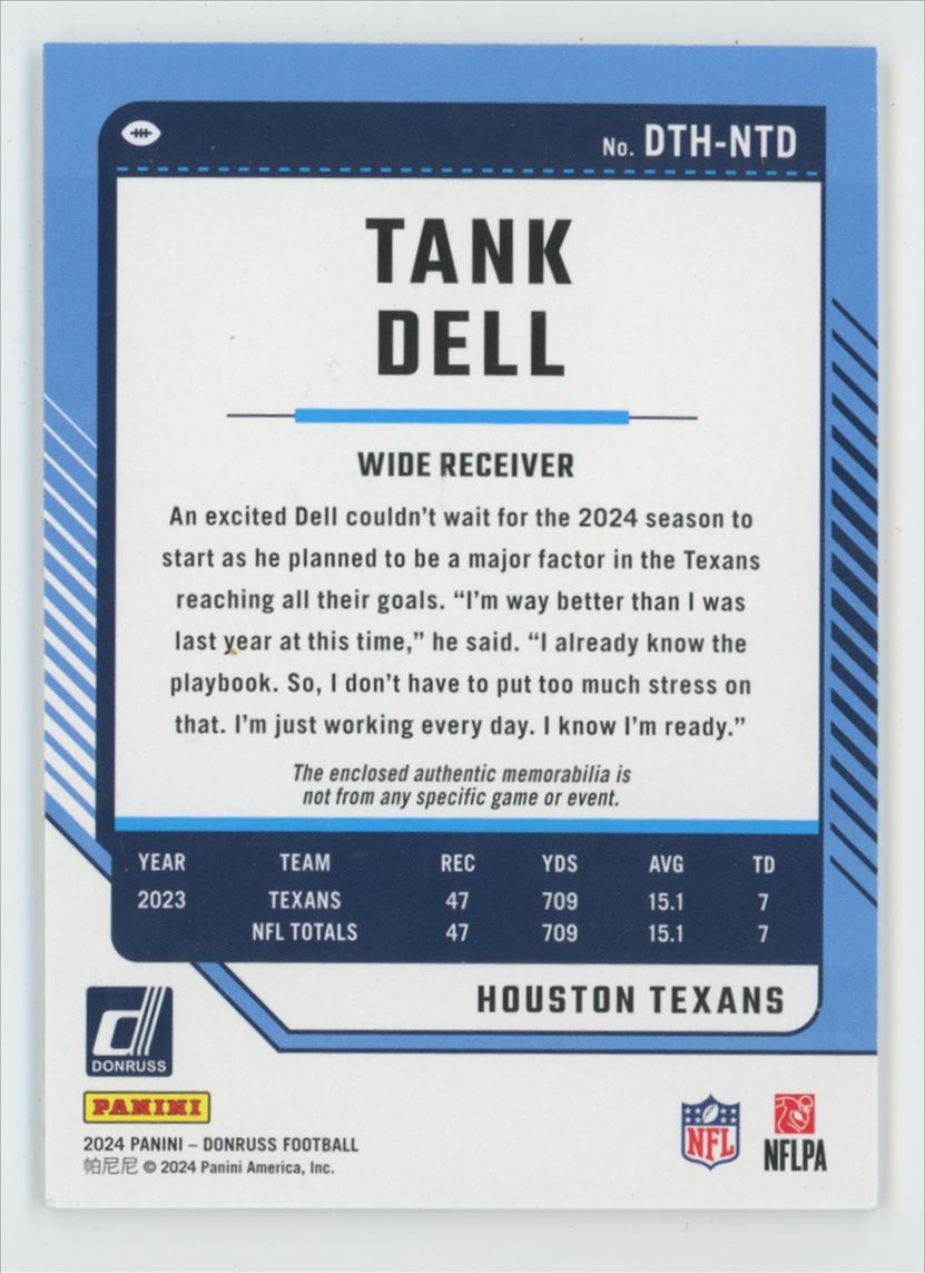 Tank Dell 2024 Donruss Threads Jersey #DTH-NTD Houston Texans