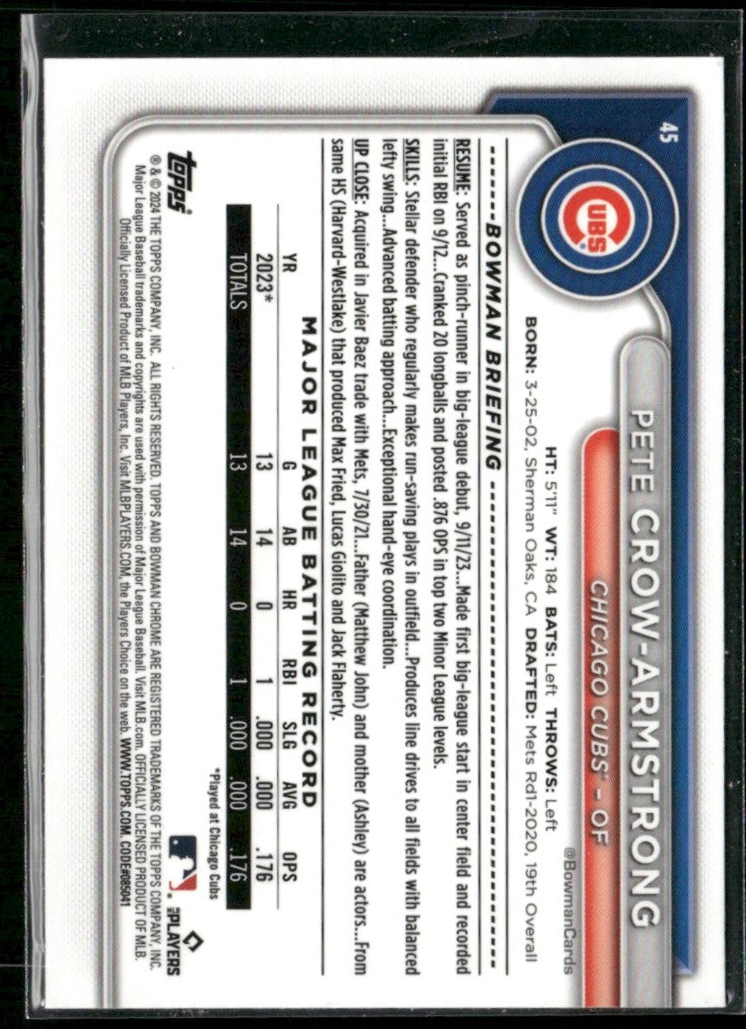 Pete Crow-Armstrong 2024 Bowman Chrome RC #45 Chicago Cubs