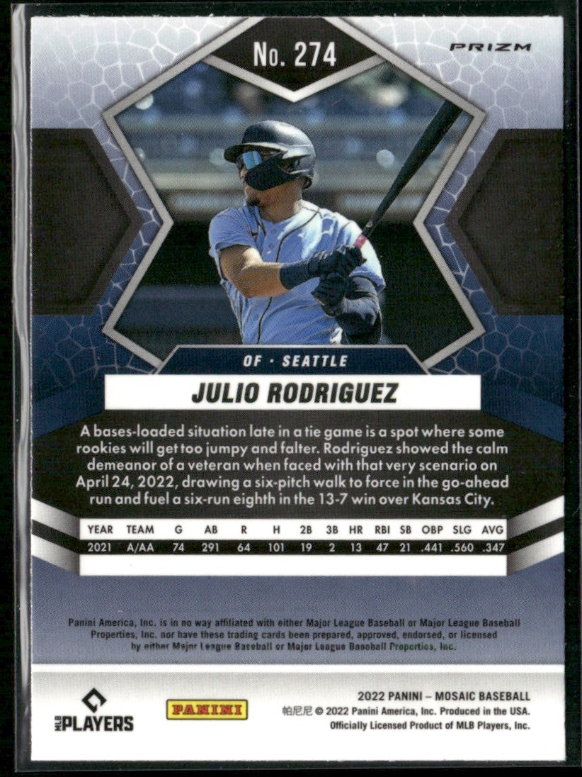 Julio Rodriguez 2022 Panini Mosaic Green Prizm RC #274 Seattle Mariners