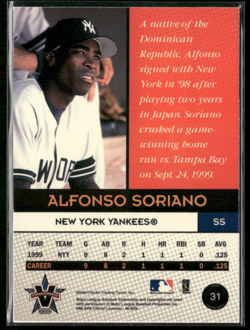 Alfonso Soriano 2000 Pacific Vanguard RC #31 New York Yankees