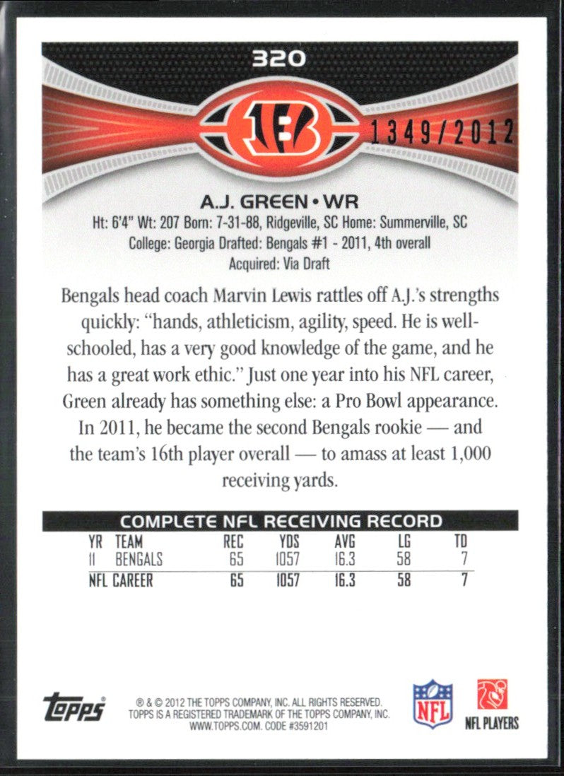 A.J. Green 2012 Topps Gold /2012 #320 Cincinnati Bengals