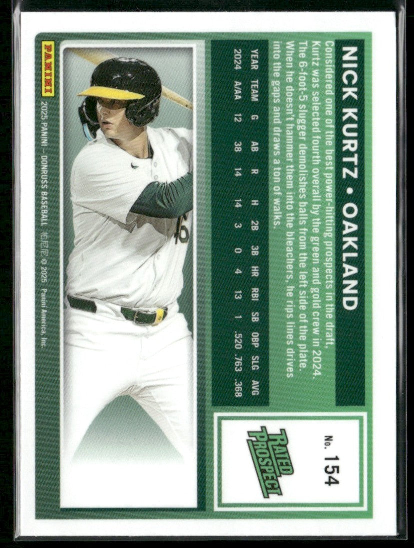 Nick Kurtz 2025 Panini Donruss Optic Silver Holo #154 Oakland Athletics