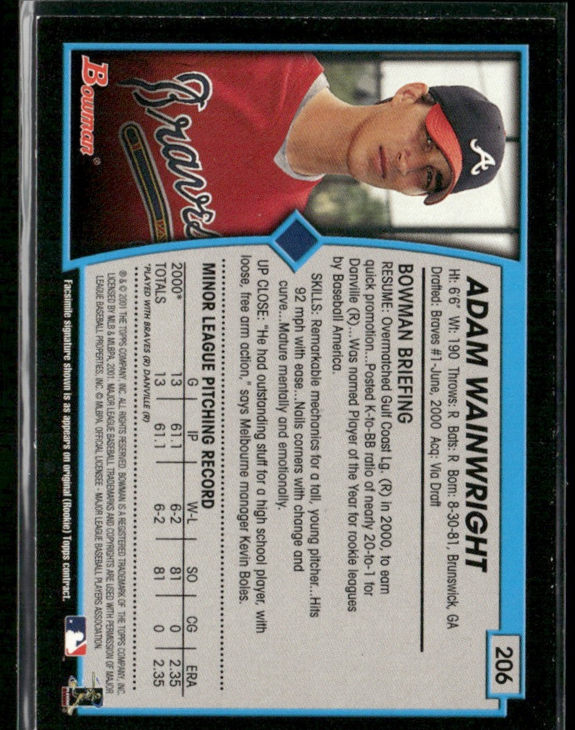Adam Wainwright 2001 Bowman RC #206 Atlanta Braves