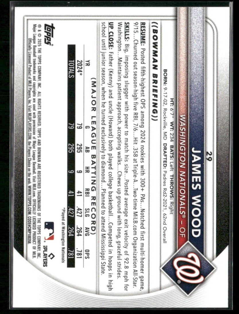 James Wood 2025 Bowman RC #29 Washington Nationals