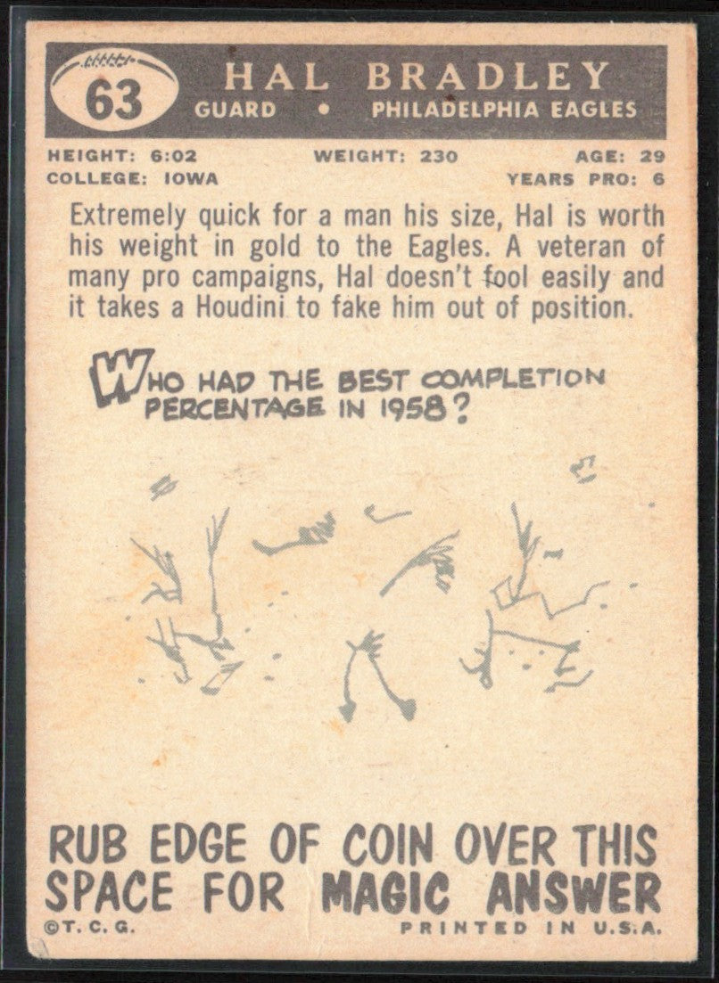 Hal Bradley 1959 Topps RC #63 Philadelphia Eagles