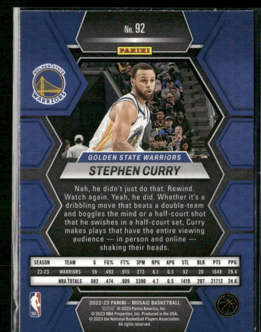 Stephen Curry 2022 Panini Mosaic #92 Golden State Warriors