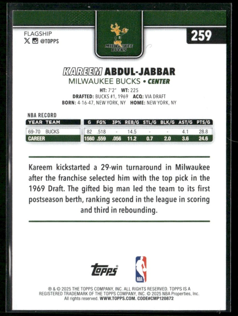 Kareem Abdul-Jabbar 2025 Topps Season Tip Off #259 Milwaukee Bucks