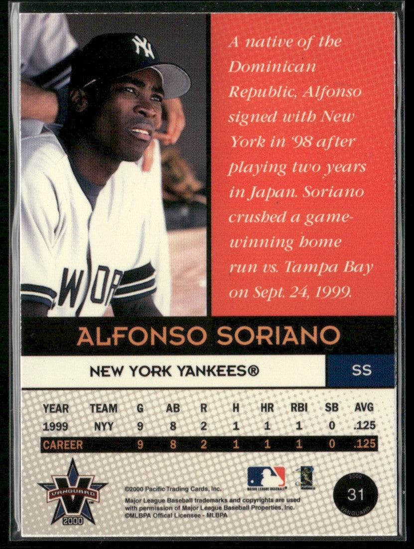 Alfonso Soriano 2000 Pacific Vanguard RC #31 New York Yankees