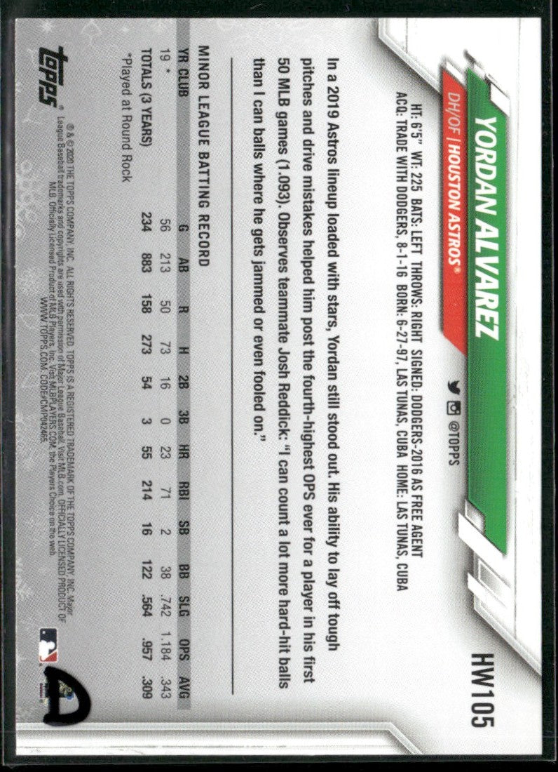 Yordan Alvarez 2020 Topps Holiday RC #HW105 Houston Astros