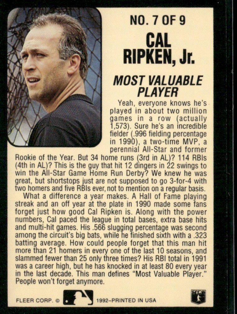 Cal Ripken Jr. 1992 Fleer Lumber Company #7 Baltimore Orioles