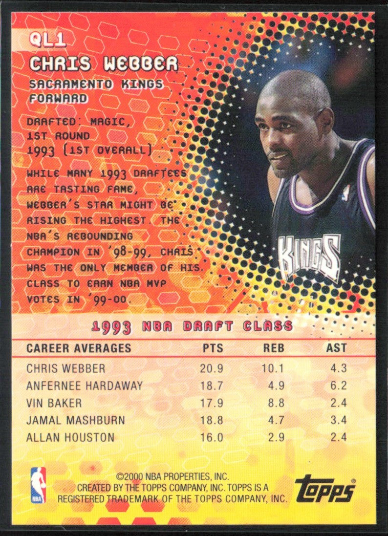 Chris Webber 2000 Topps Quantum Leaps #QL1 Sacramento Kings