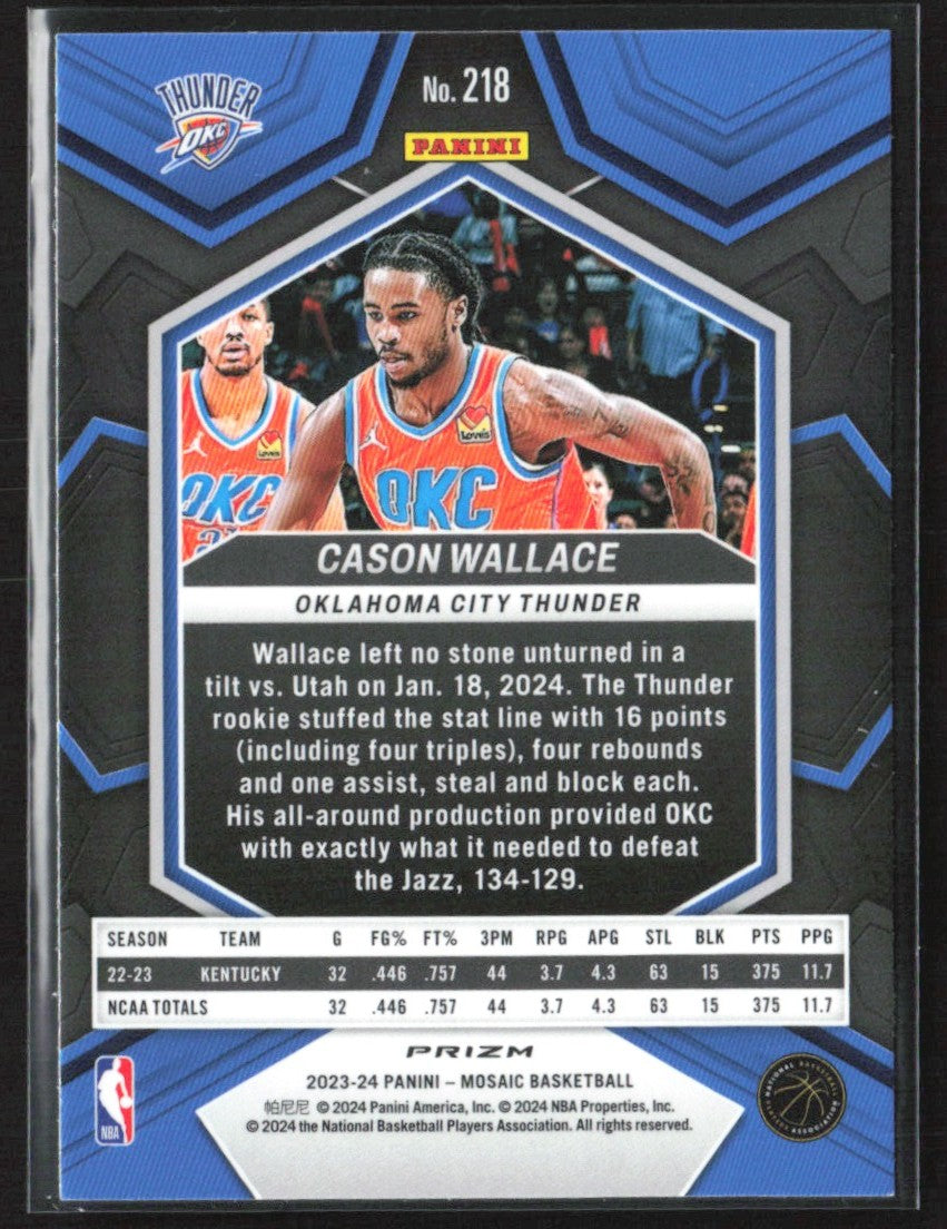 Cason Wallace 2023 Panini Mosaic Silver Prizm RC #218 Oklahoma City Thunder