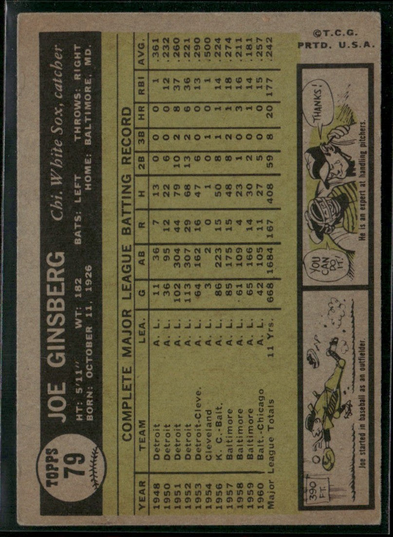 Joe Ginsberg 1961 Topps #79 Chicago White Sox