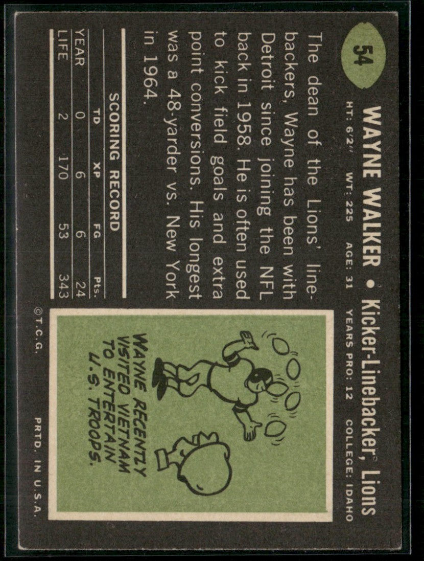 Wayne Walker 1969 Topps #54 Detroit Lions