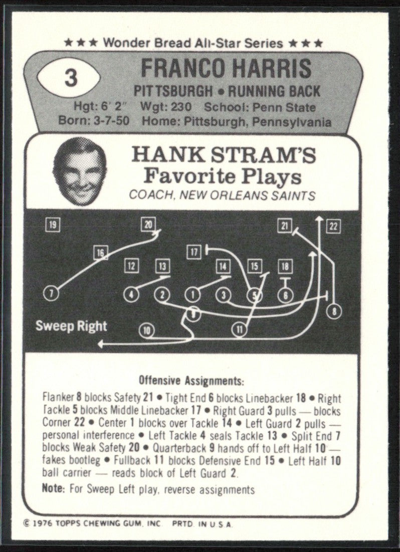 Franco Harris 1976 Topps #3 Pittsburgh Steelers