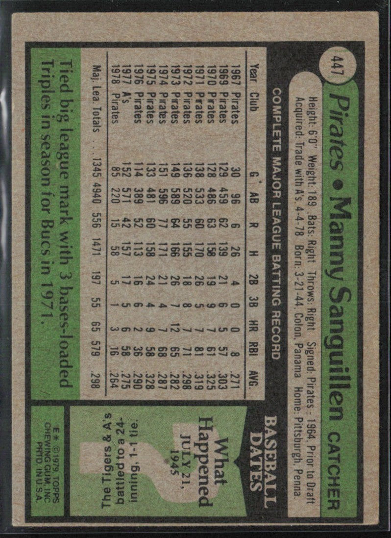 Manny Sanguillen 1979 Topps #447 Pittsburgh Pirates