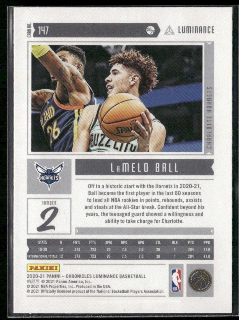 LaMelo Ball 2020 Panini Chronicles RC #147 Charlotte Hornets