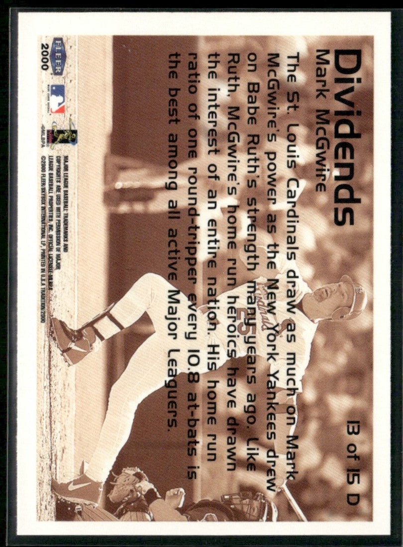Mark McGwire 2000 Fleer Tradition Dividends #13 St. Louis Cardinals
