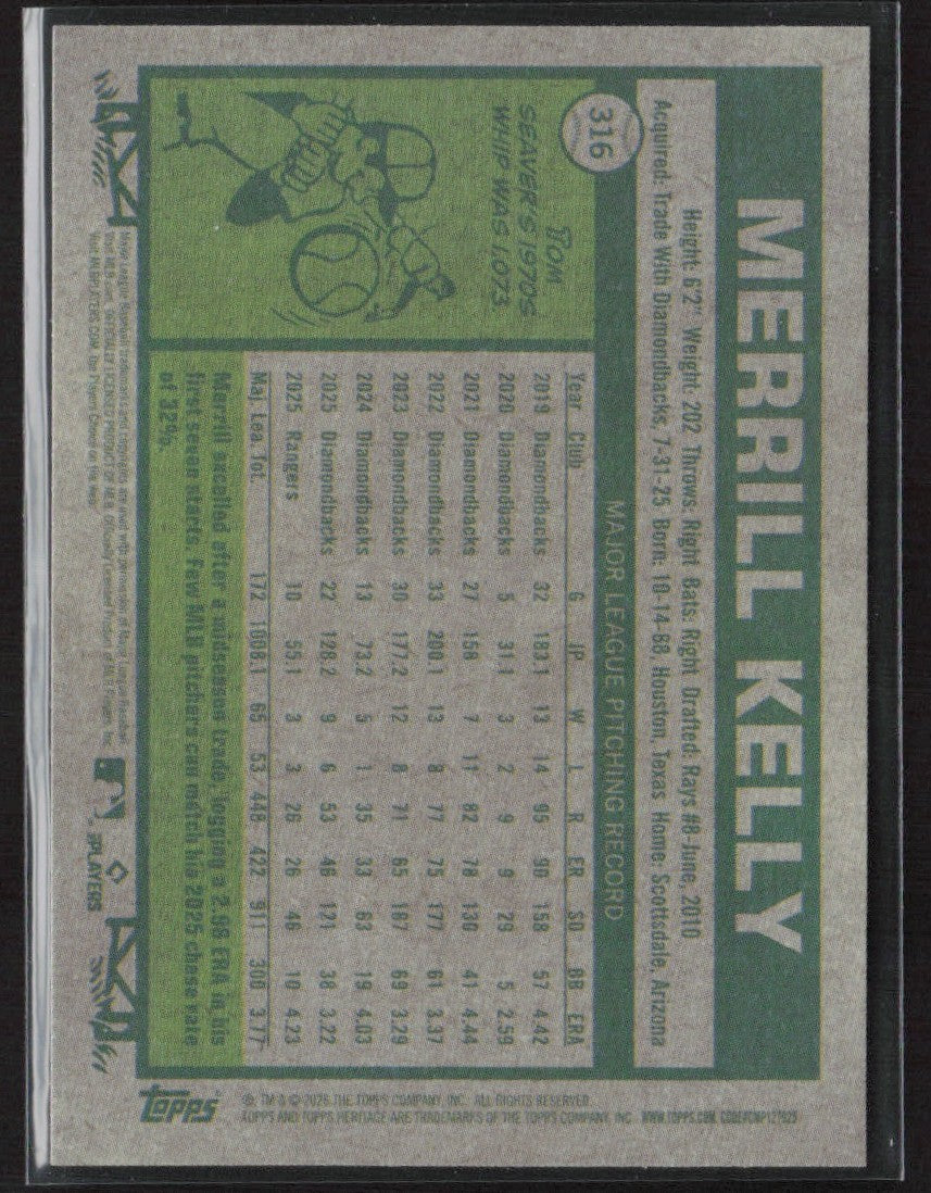 Merrill Kelly 2026 Topps Heritage Chrome Pink Sparkle Refractor #316
