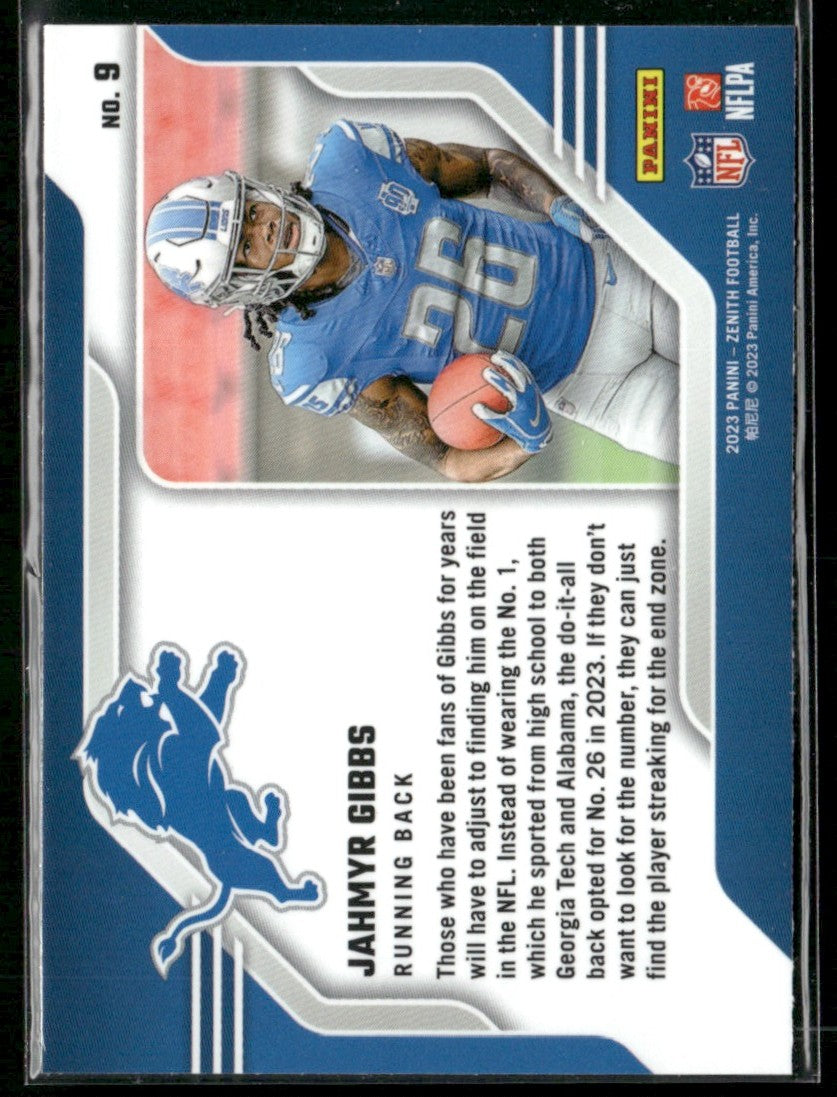 Jahmyr Gibbs 2023 Panini Zenith Behind the Numbers #9 Detroit Lions