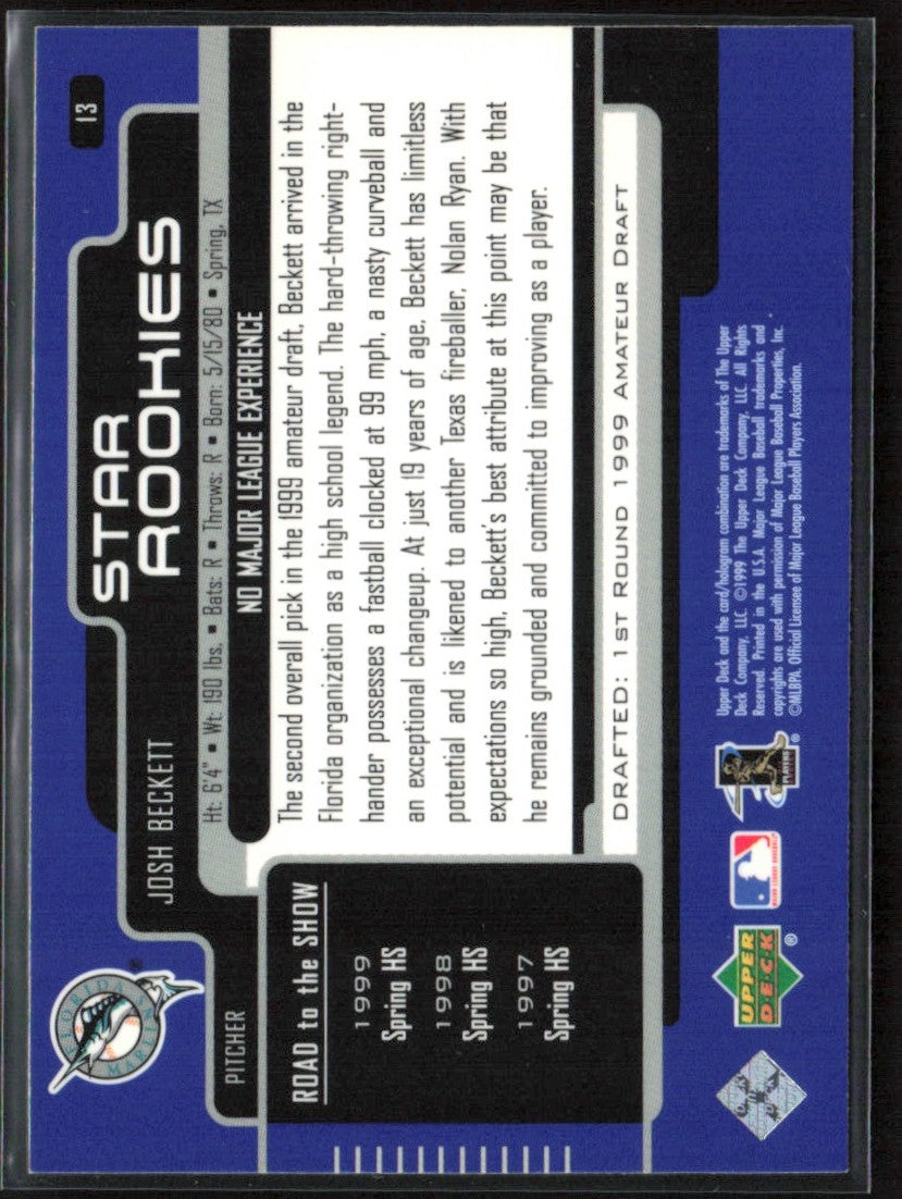 Josh Beckett 1999 Upper Deck Star Rookie RC #13 Florida Marlins