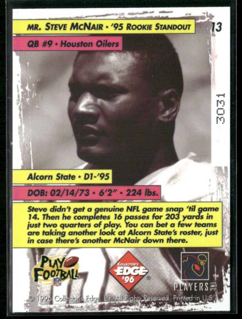 Steve McNair 1996 Collector's Edge Too Cool #9 Houston Oilers