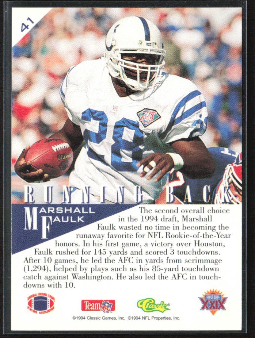 Marshall Faulk 1995 Classic NFL Experience #41 Indianapolis Colts