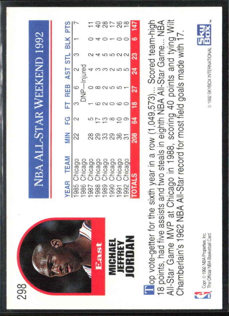 Michael Jordan 1992 NBA Hoops All-Star #298 Chicago Bulls