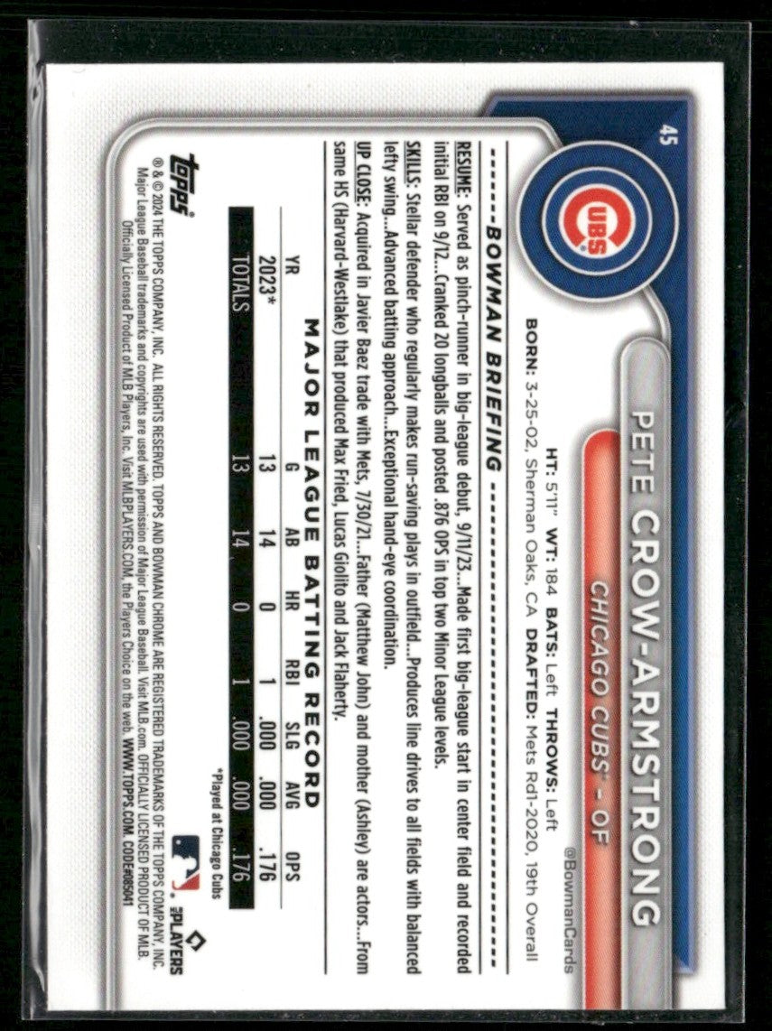 Pete Crow-Armstrong 2024 Bowman Chrome RC #45 Chicago Cubs