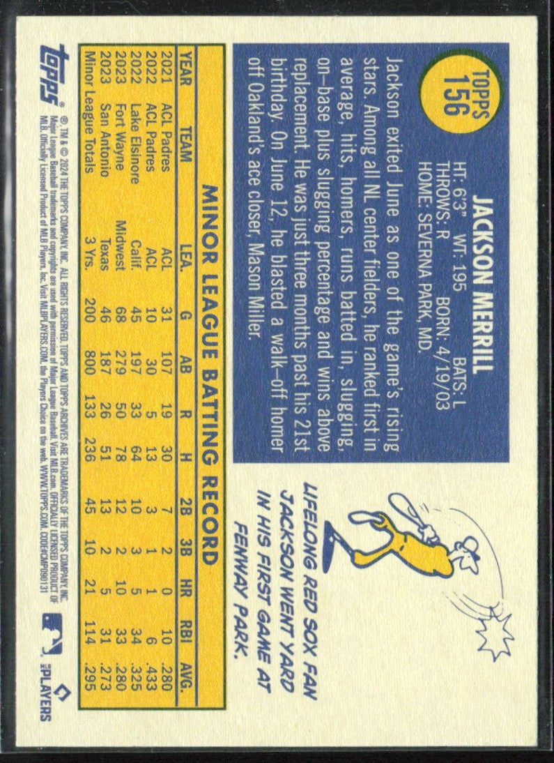 Jackson Merrill 2024 Topps Archives RC #156 San Diego Padres