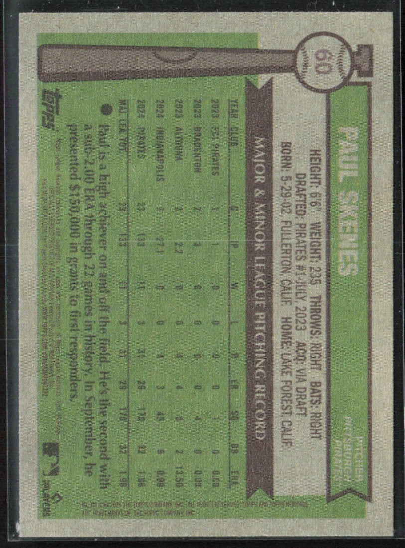 Paul Skenes 2025 Topps Heritage #60 Pittsburgh Pirates