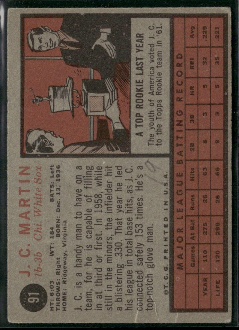 J.C. Martin 1962 Topps #91 Chicago White Sox