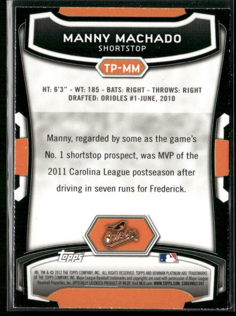 Manny Machado 2012 Bowman Platinum Top Prospects #TP-MM Baltimore Orioles