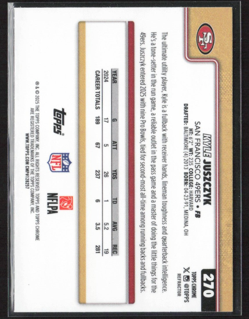 Kyle Juszczyk 2025 Topps Chrome Refractor #270 San Francisco 49ers