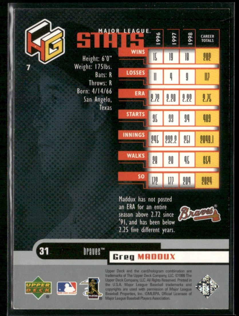 Greg Maddux 1999 Upper Deck HoloGrFX #7 Atlanta Braves