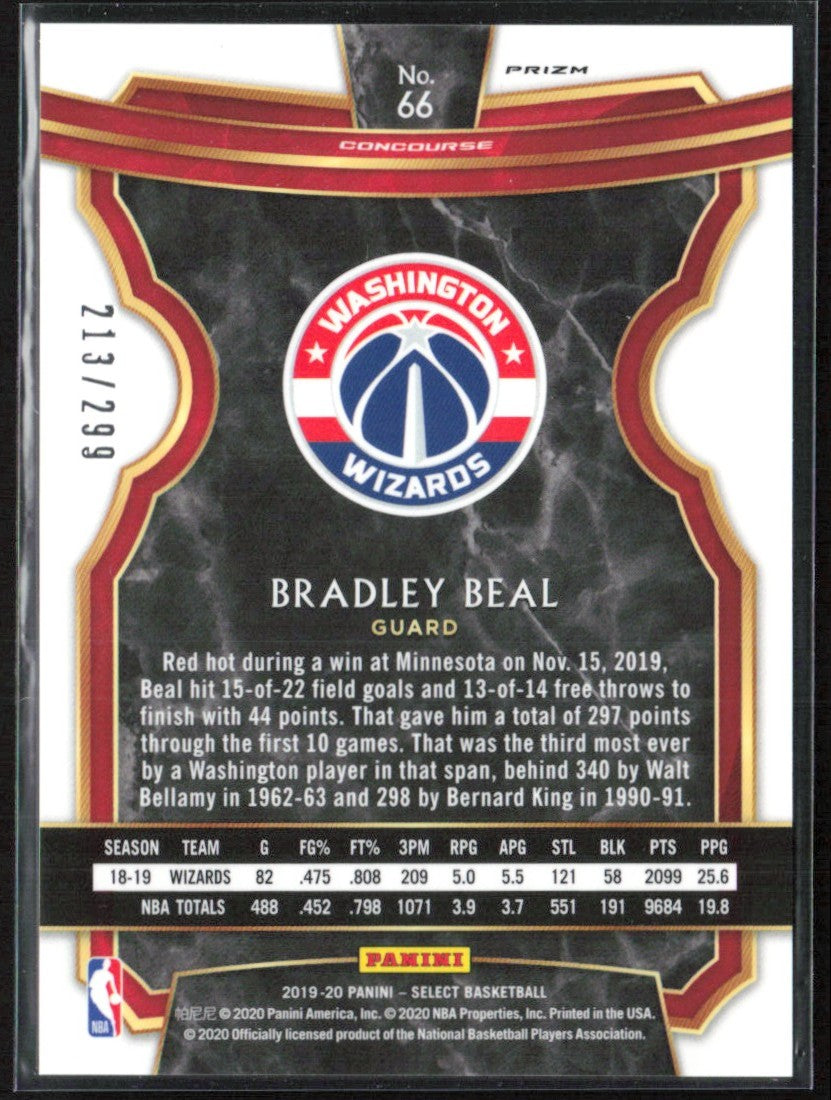 Bradley Beal 2019 Panini Select Light Blue Prizm /299 #66 Washington Wizards