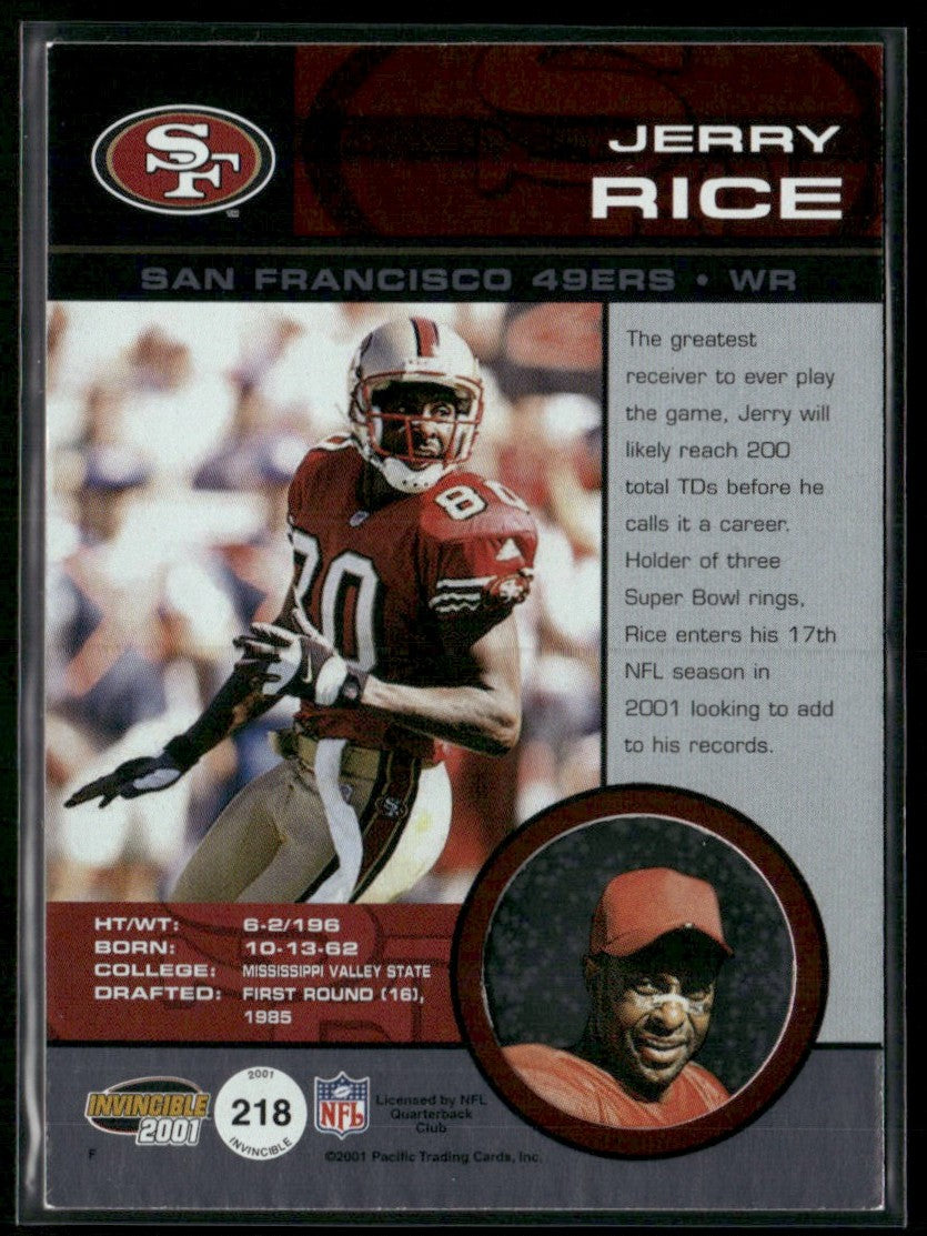 Jerry Rice 2001 Pacific Invincible #218 San Francisco 49ers