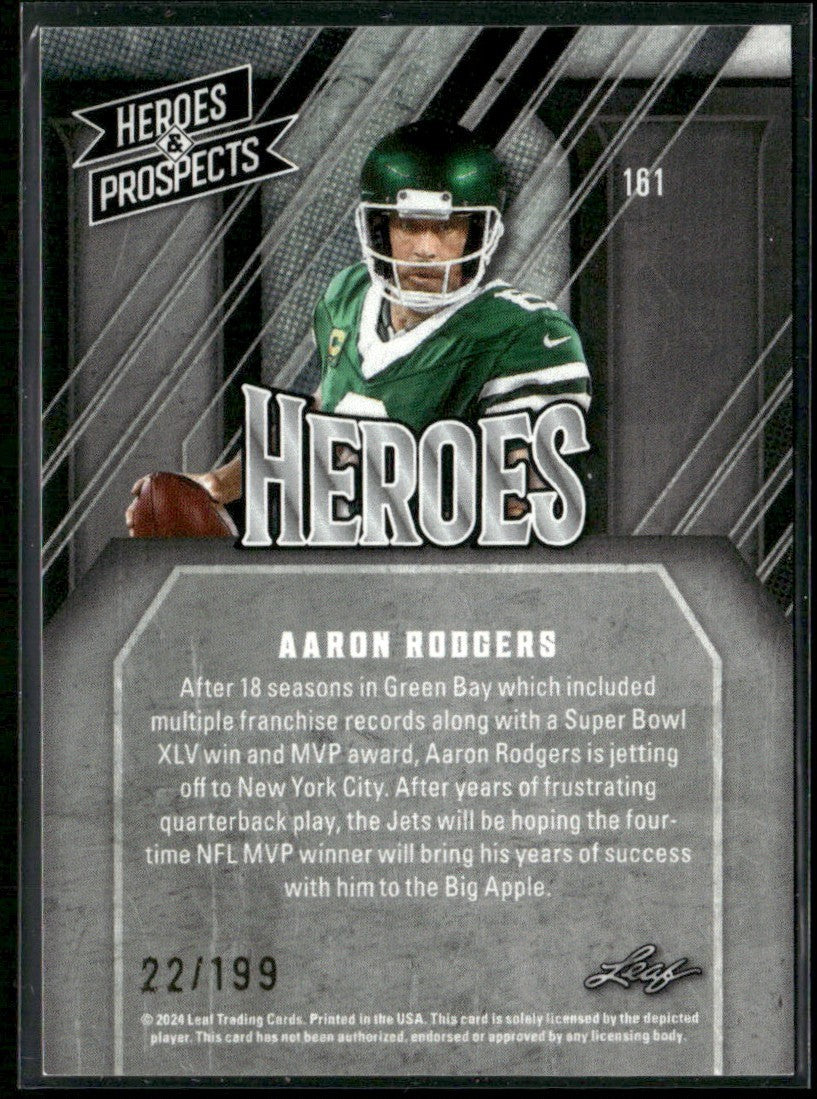 Aaron Rodgers 2024 Leaf Heroes & Prospects /199 #161 New York Jets