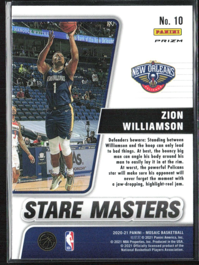 Zion Williamson 2020 Panini Mosaic Stare Masters Prizm #10 New Orleans Pelicans