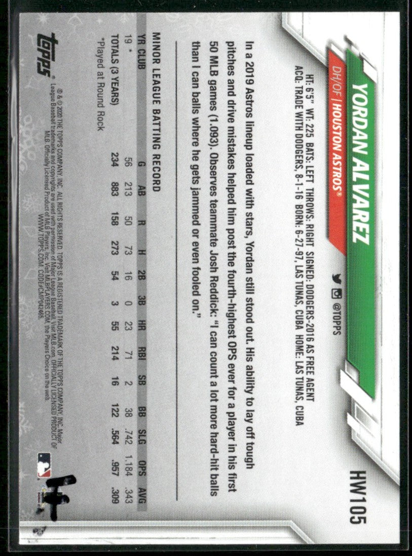Yordan Alvarez 2020 Topps Holiday RC #HW105 Houston Astros