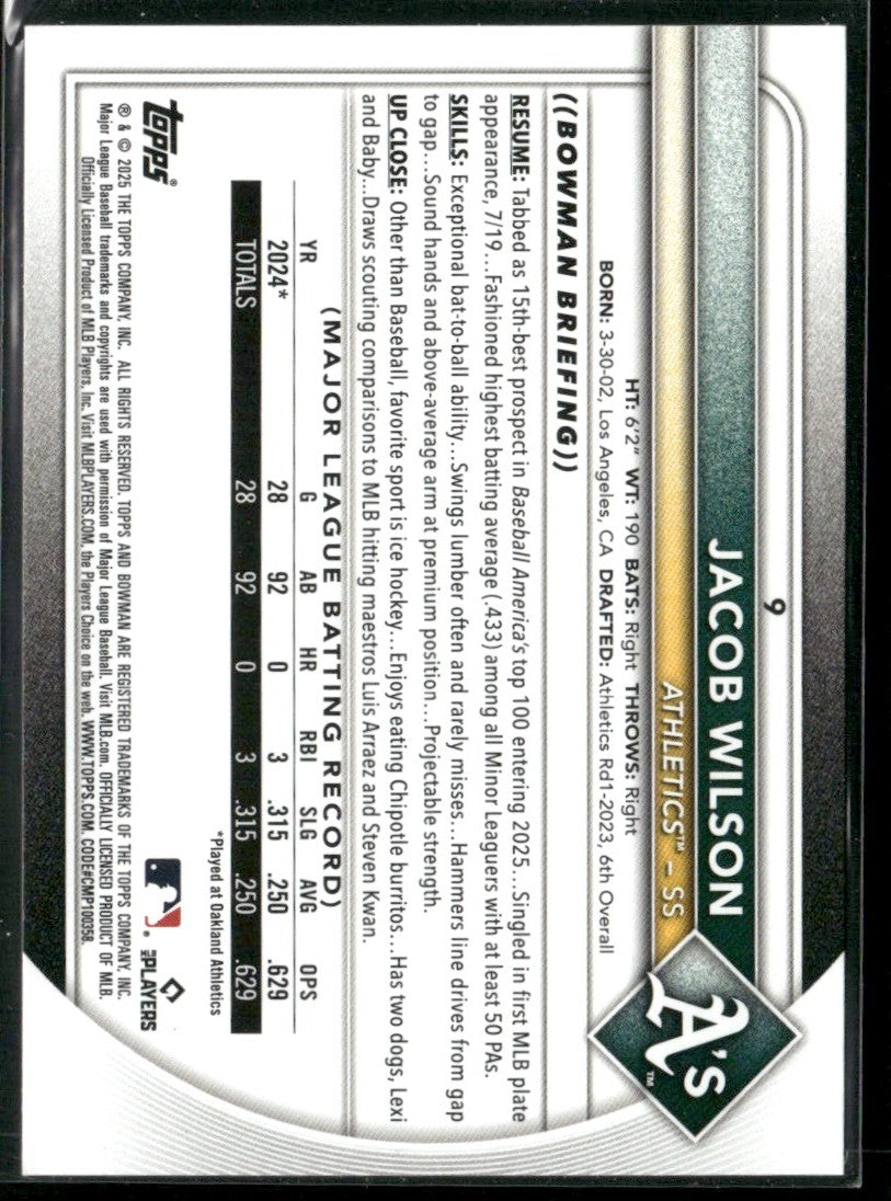 Jacob Wilson 2025 Bowman RC #9 Athletics