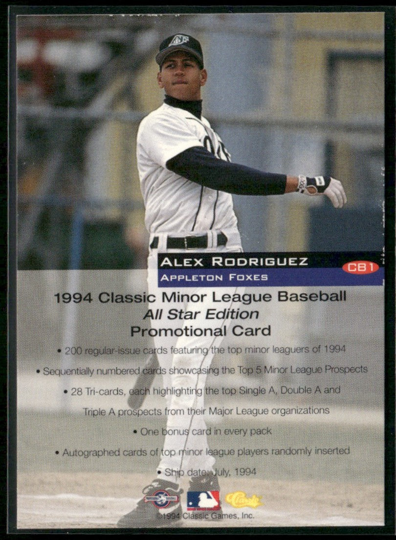 Alex Rodriguez 1994 Classic #CB1 Appleton Foxes