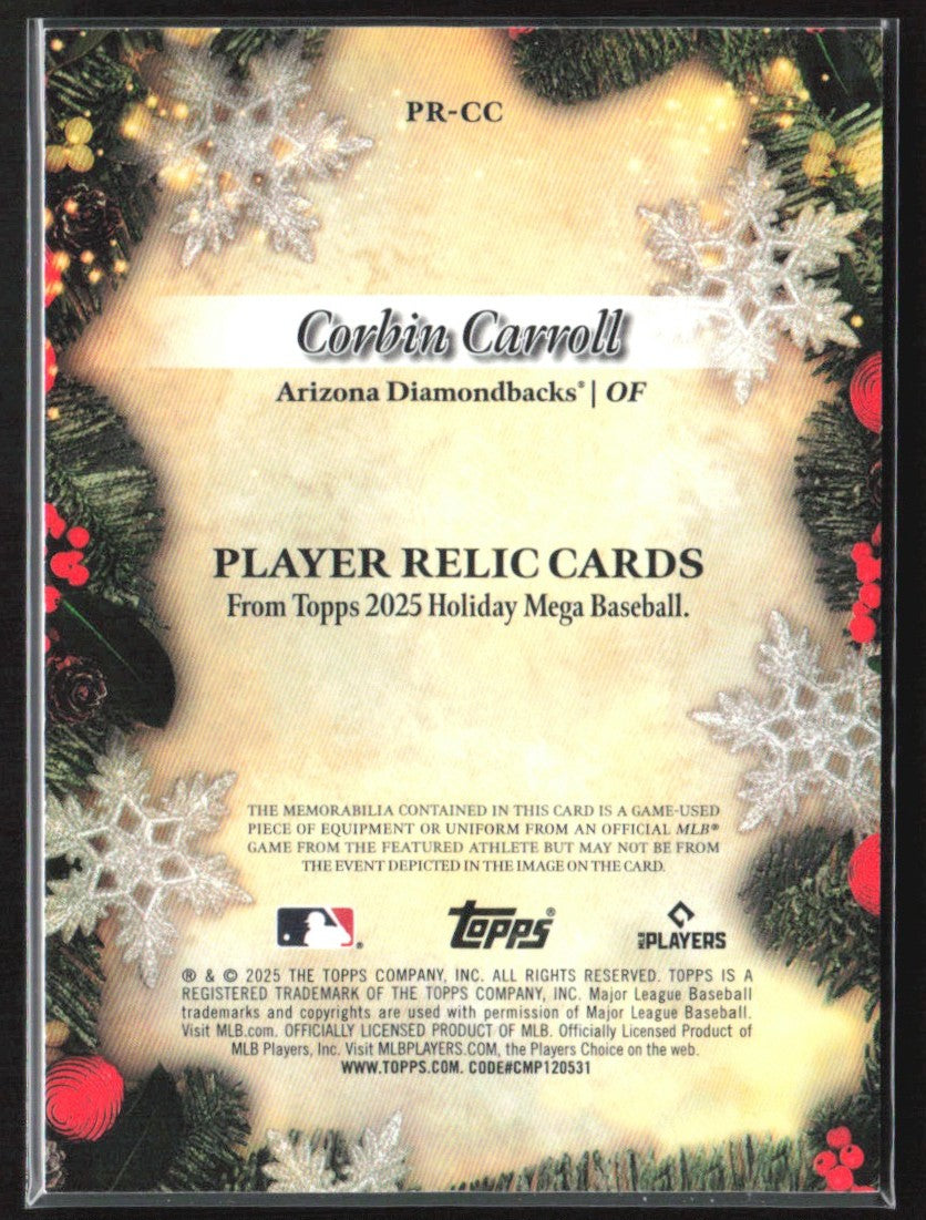 Corbin Carroll 2025 Topps Holiday Jersey #PR-CC Arizona Diamondbacks