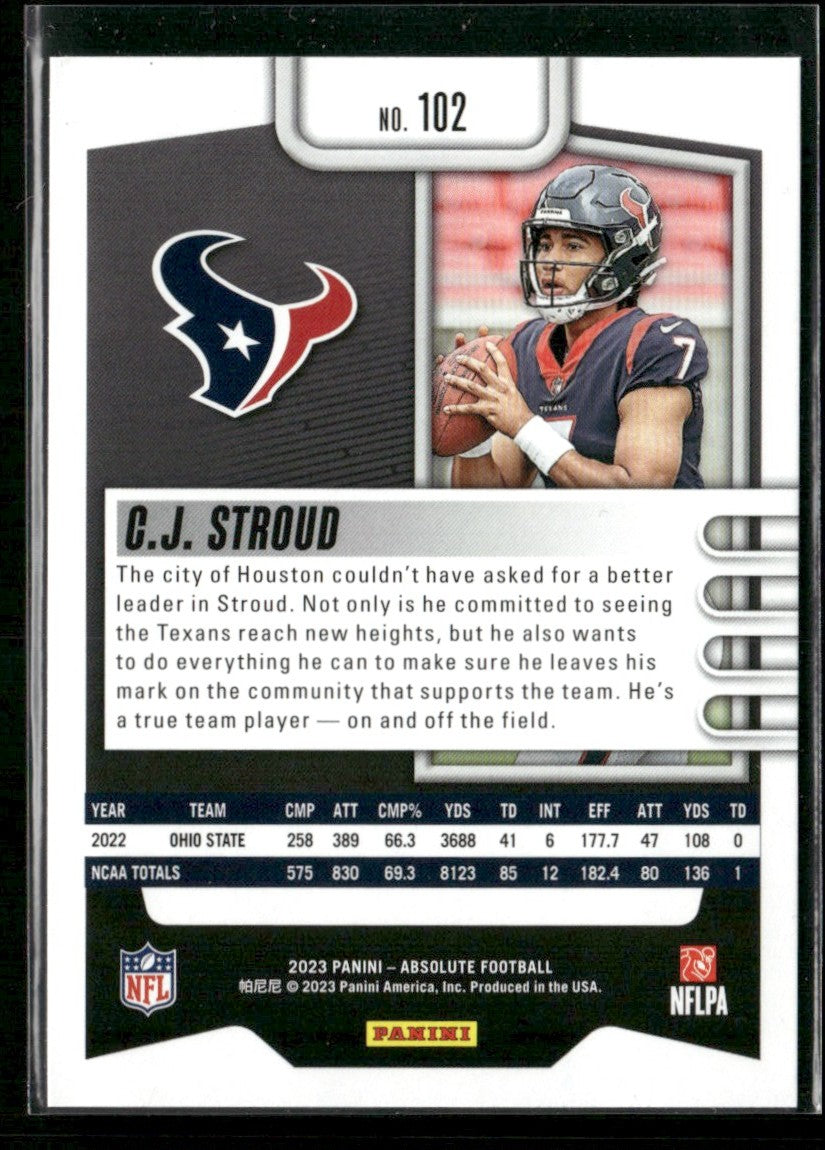 C.J. Stroud 2023 Panini Absolute RC #102 Houston Texans
